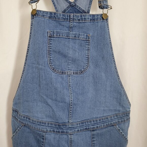 A Glow Maternity Straight Leg Bib Overalls Denim Jeans Blue Distressed Large Adj - Picture 4 of 14